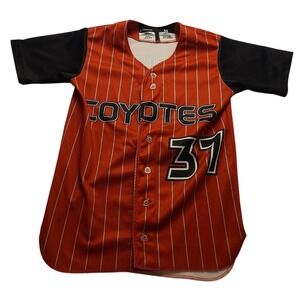 Champro Coyotes 37 Baseball Jersey Youth Medium Orange Pinstripe Kid's Button Up